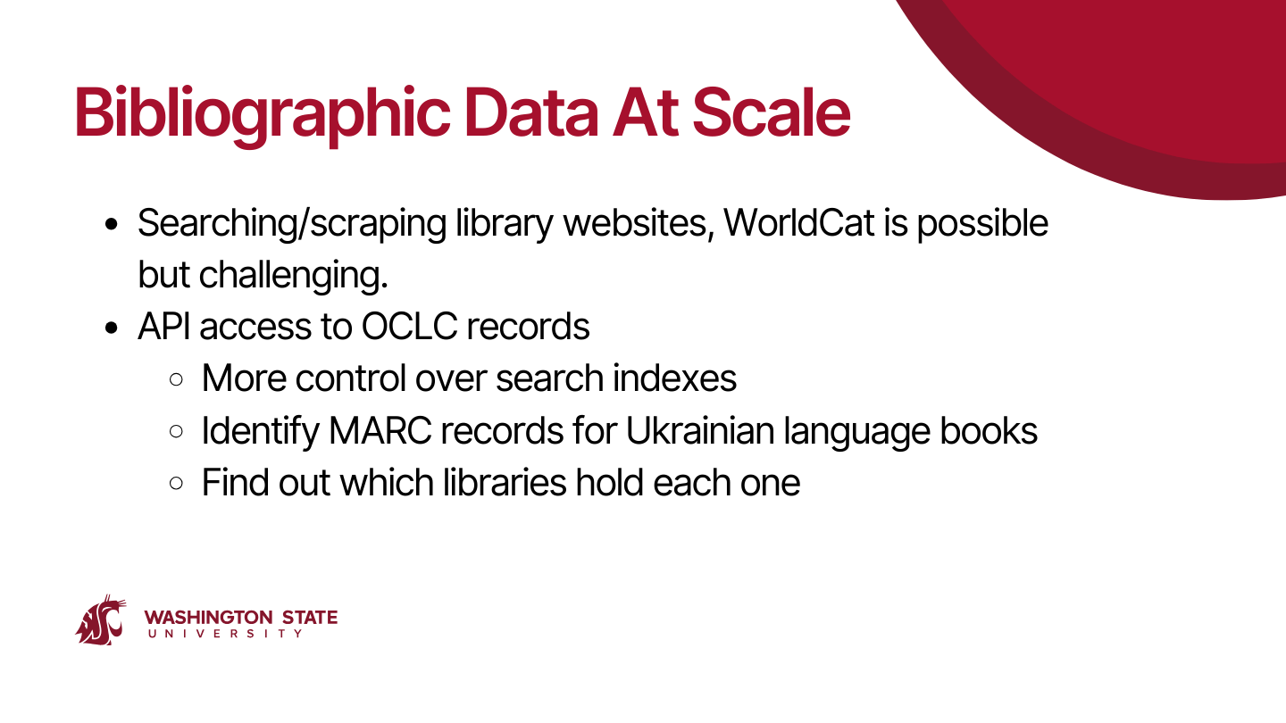 Bibliographic Data At Scale Slide | Exploring Ukrainian Language Collections in US Libraries