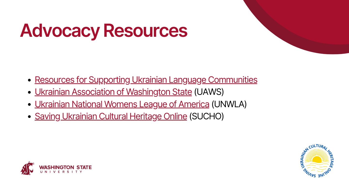 Advocacy Resources Slide | Exploring Ukrainian Language Collections in US Libraries